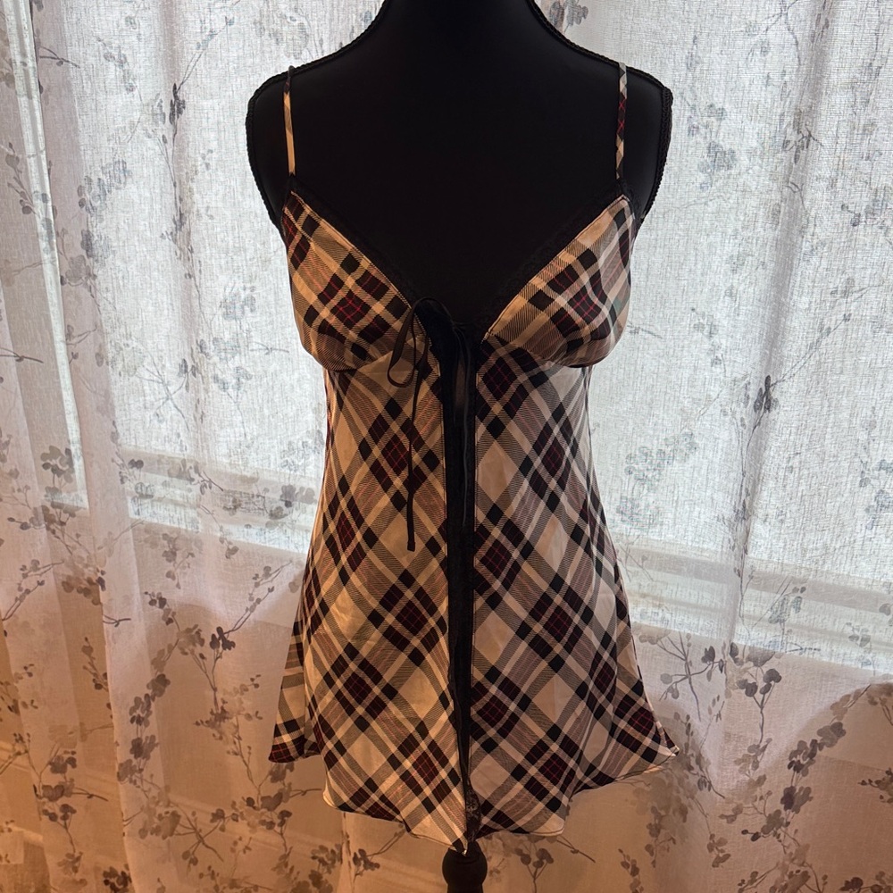 Victoria's Secret Plaid Chemise - Black, White, Red XS